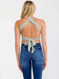 ********WOMEN'S SLEEEVELESS SMOCK OPEN BACK CROP TOP