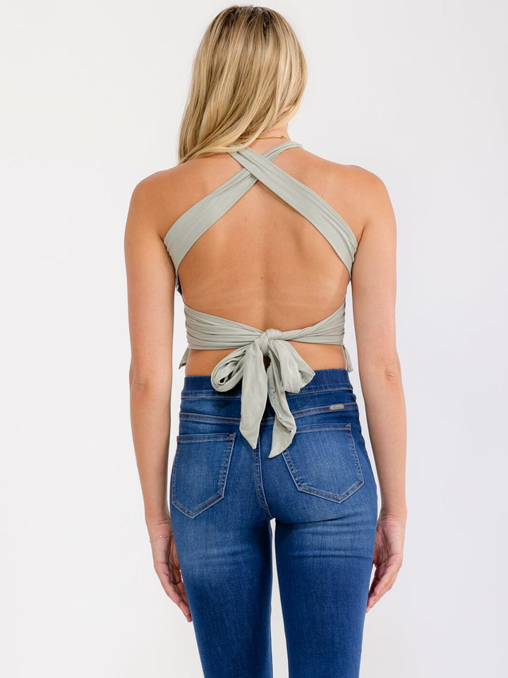 ********WOMEN'S SLEEEVELESS SMOCK OPEN BACK CROP TOP
