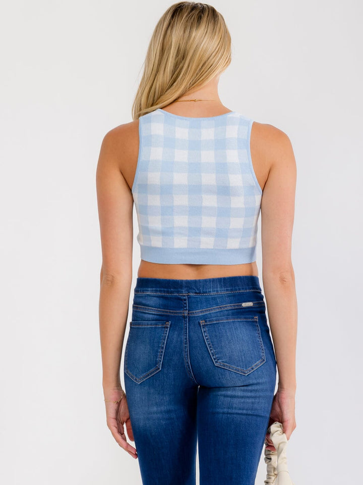 WOMEN'S SLEEVELESS PLAID CROP TANK TOP