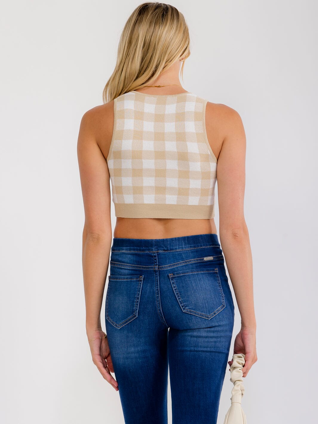 WOMEN'S SLEEVELESS PLAID CROP TANK TOP
