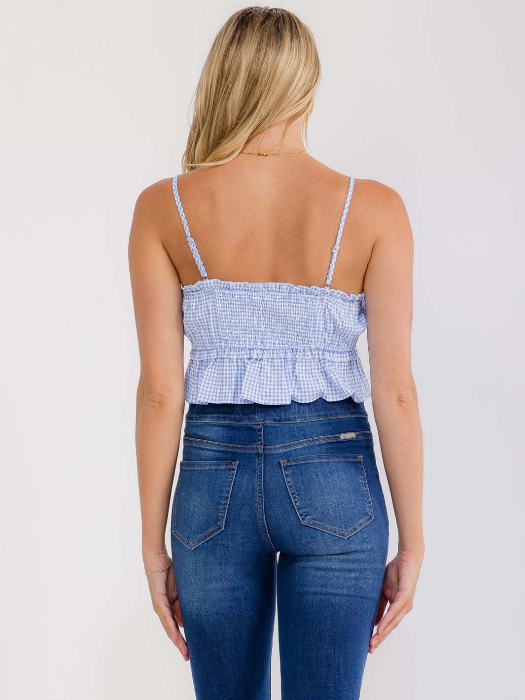 WOMEN'S SLEEEVELESS ELASTIC WAIST PLAID PEPLUM CROP TOP