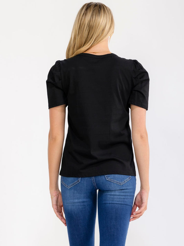 WOMEN'S SHORT SLEEVE RHINESTONES DETAILED BASIC TOP