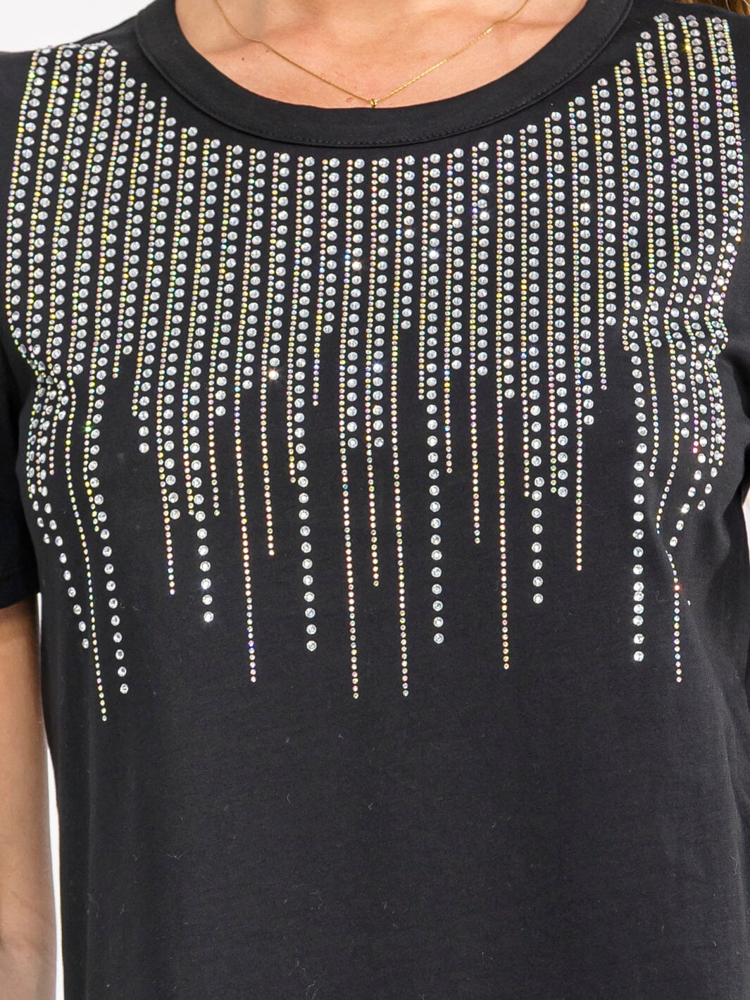 WOMEN'S SHORT SLEEVE RHINESTONES DETAILED BASIC TOP