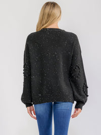 WOMEN'S LONG SLEEVE SEQUINS POM POM PULLOVER SWEATER