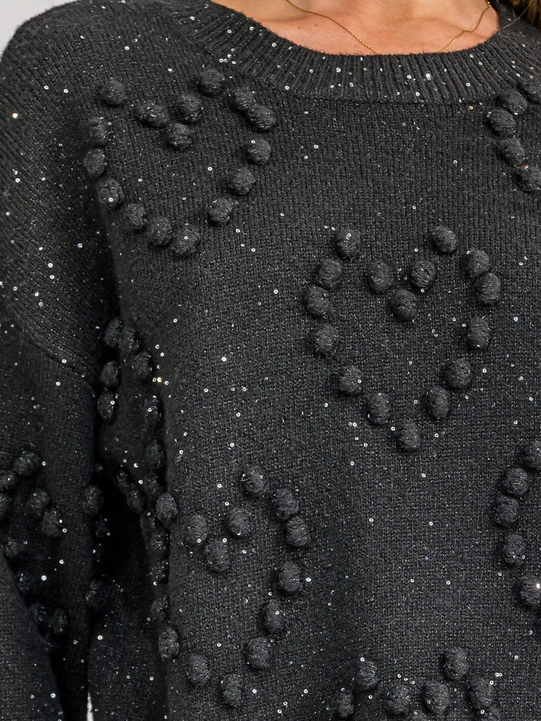 WOMEN'S LONG SLEEVE SEQUINS POM POM PULLOVER SWEATER