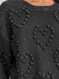 WOMEN'S LONG SLEEVE SEQUINS POM POM PULLOVER SWEATER
