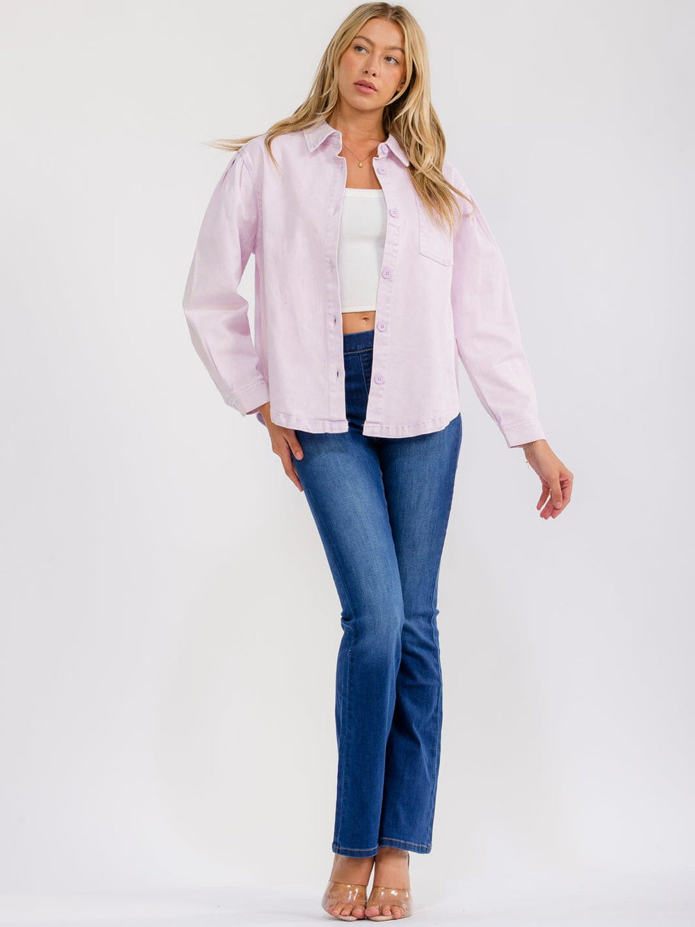 WOMEN'S LONG SLEEVE BUTTON UP FRONT POCKETS DENIM JACKET