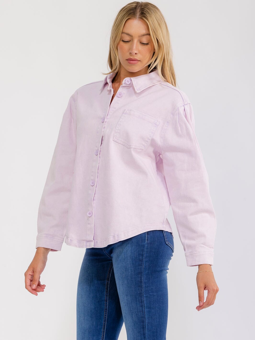 WOMEN'S LONG SLEEVE BUTTON UP FRONT POCKETS DENIM JACKET
