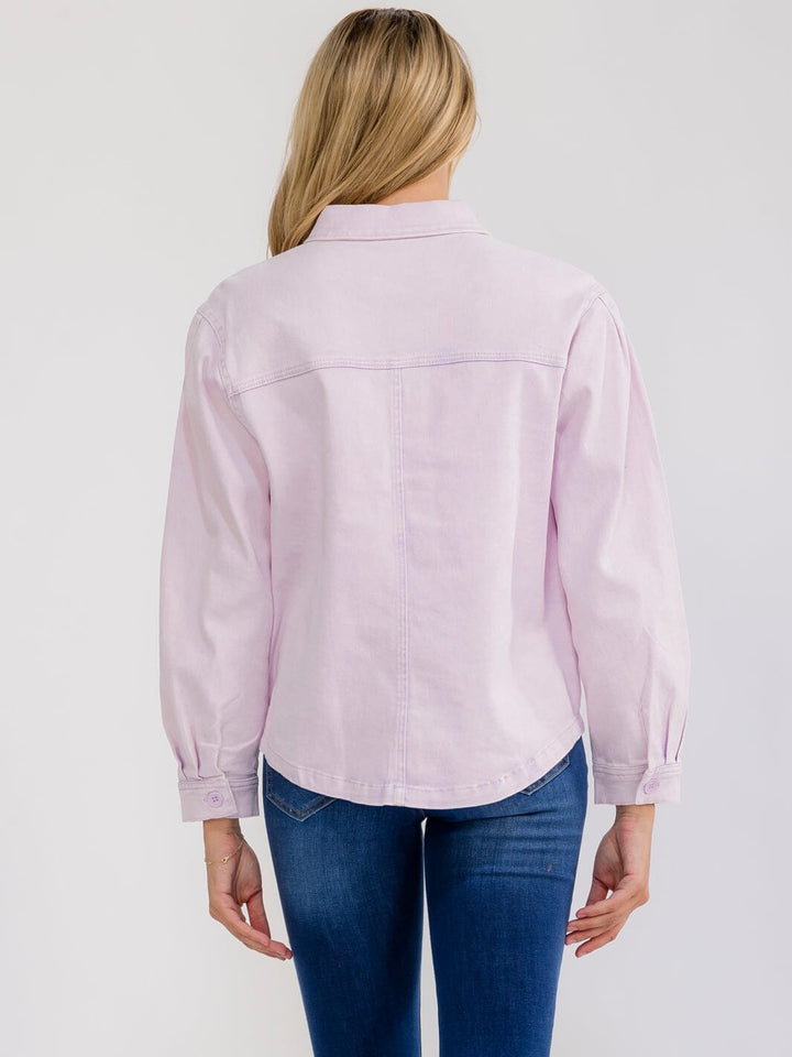 WOMEN'S LONG SLEEVE BUTTON UP FRONT POCKETS DENIM JACKET