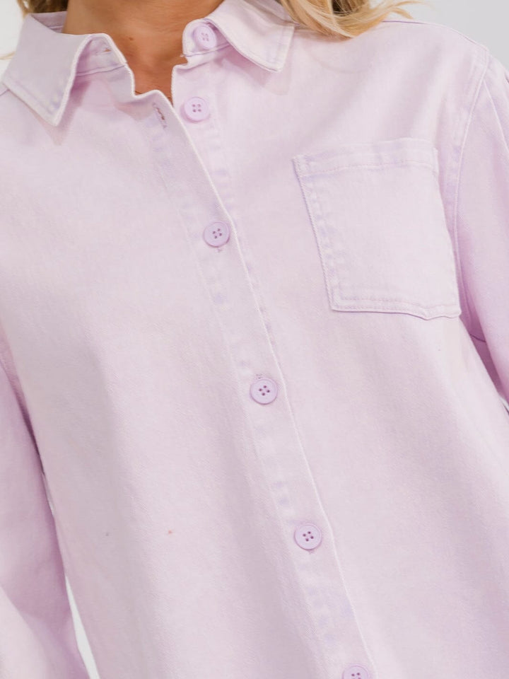 WOMEN'S LONG SLEEVE BUTTON UP FRONT POCKETS DENIM JACKET