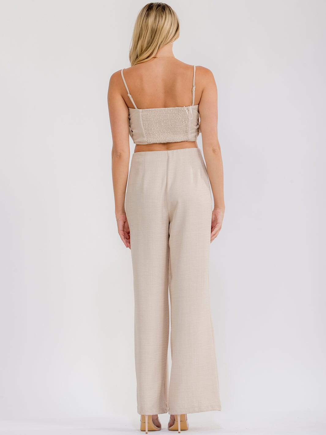 WOMEN'S SLEEVELESS CROP TOP & ZIP UP PANTS FLOWER DETAILED 2PC. SET
