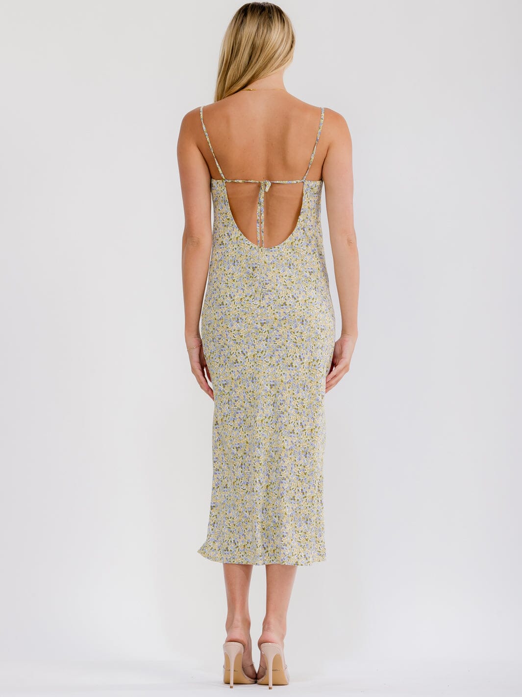 WOMEN'S SLEEVELESS COWL NECK OPEN BACK FLORAL MAXI DRESS