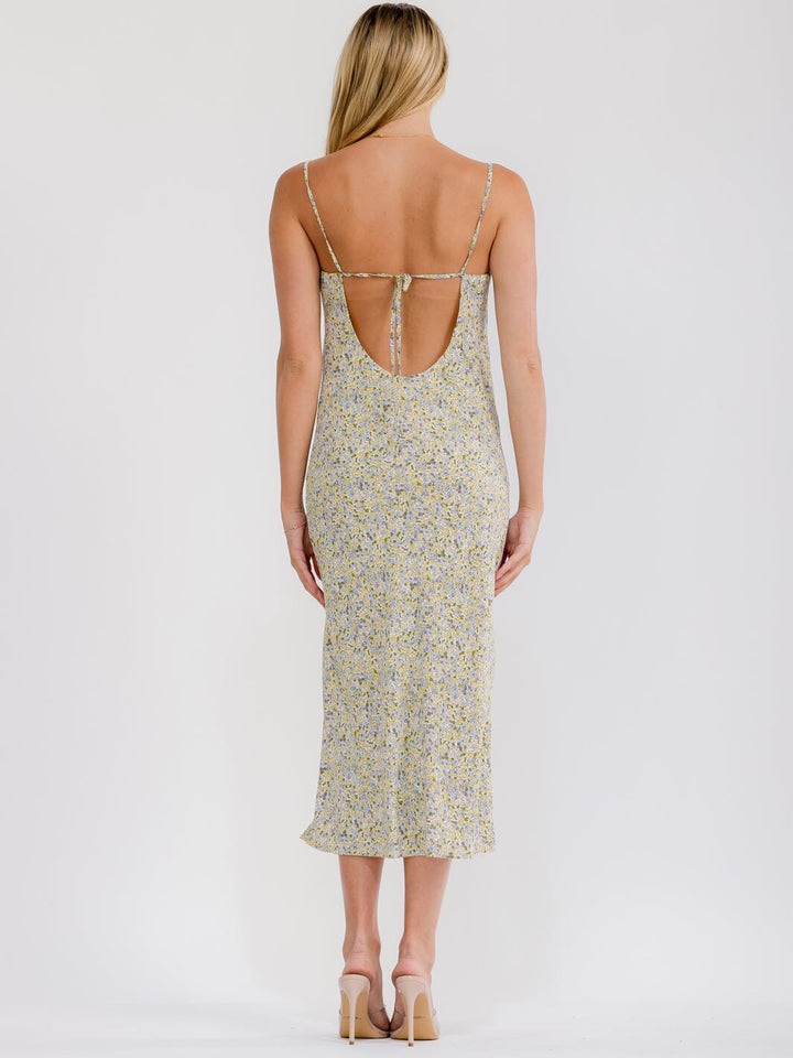 WOMEN'S SLEEVELESS COWL NECK OPEN BACK FLORAL MAXI DRESS