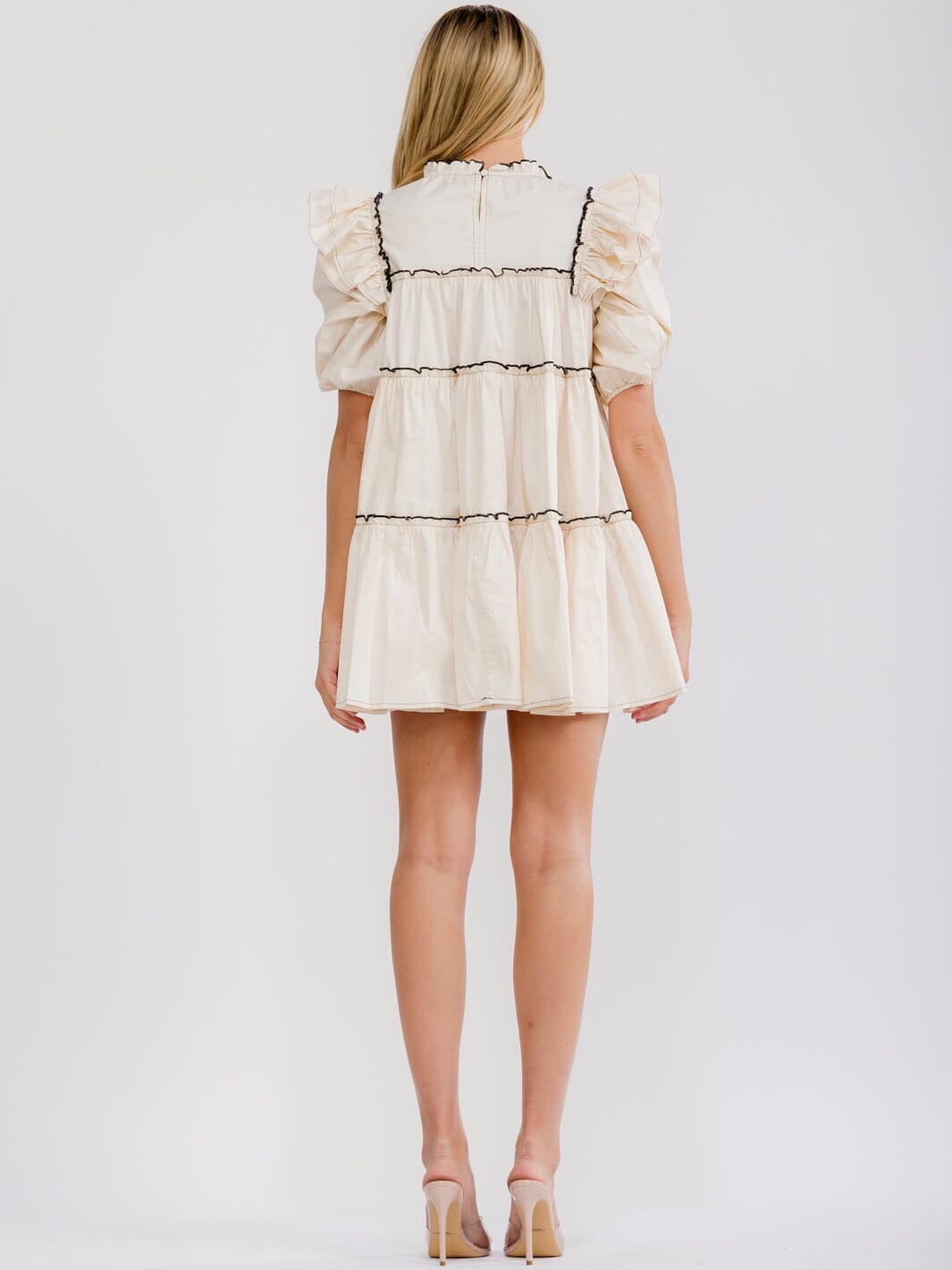WOMEN'S SHORT PUFF SLEEVE TIERED TUNIC MINI DRESS