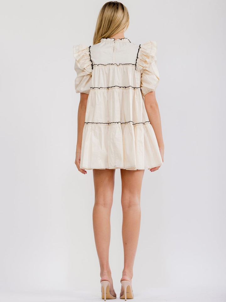 WOMEN'S SHORT PUFF SLEEVE TIERED TUNIC MINI DRESS