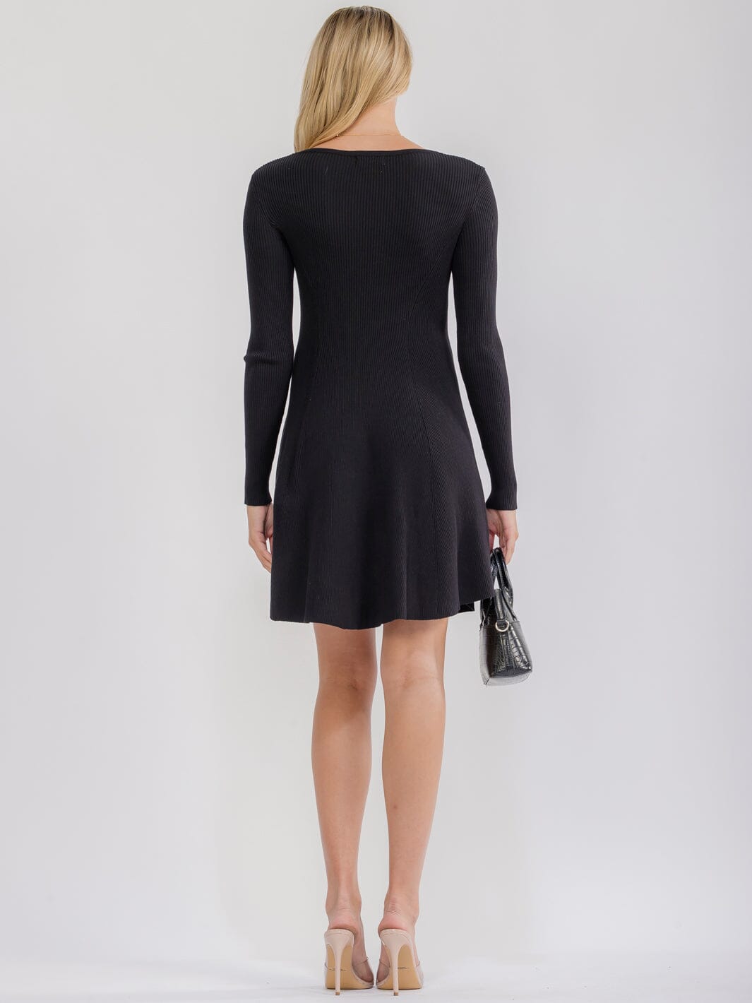 WOMEN'S LONG SLEEVE FIT & FLARE RIBBED MINI DRESS