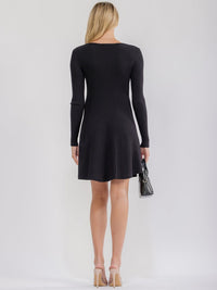 WOMEN'S LONG SLEEVE FIT & FLARE RIBBED MINI DRESS