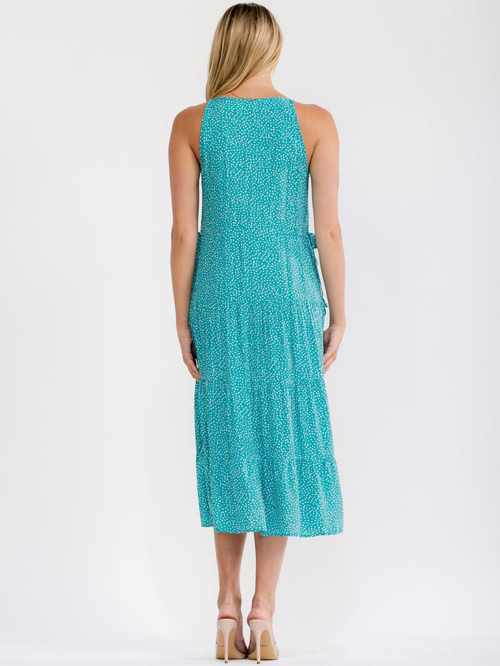 WOMEN'S SLEEVELESS V-NECK TIERED POLKA DOTS MIDI DRESS