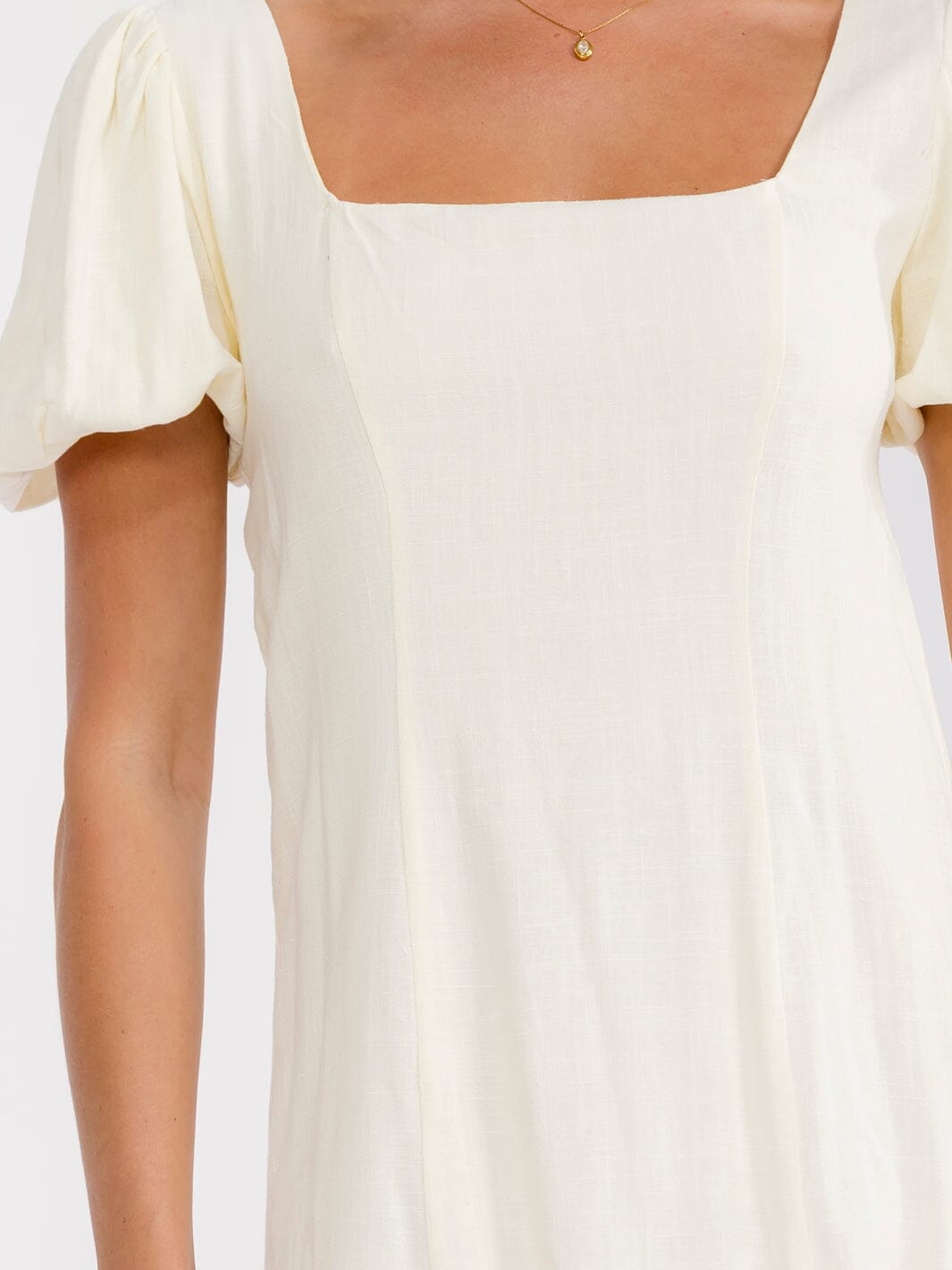 WOMEN'S SHORT PUFF SLEEVE SQUARE NECK OPEN BACK LINEN MINI DRESS