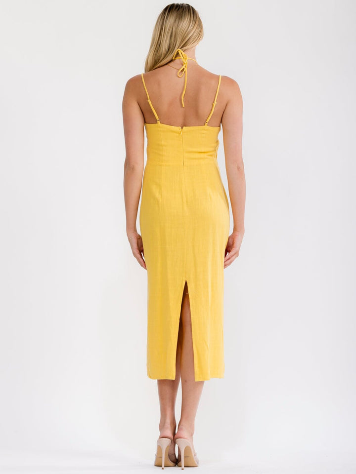 WOMEN'S SLEEVELESS HLATER NECK BACK SLIT BODYCON MIDI DRESS