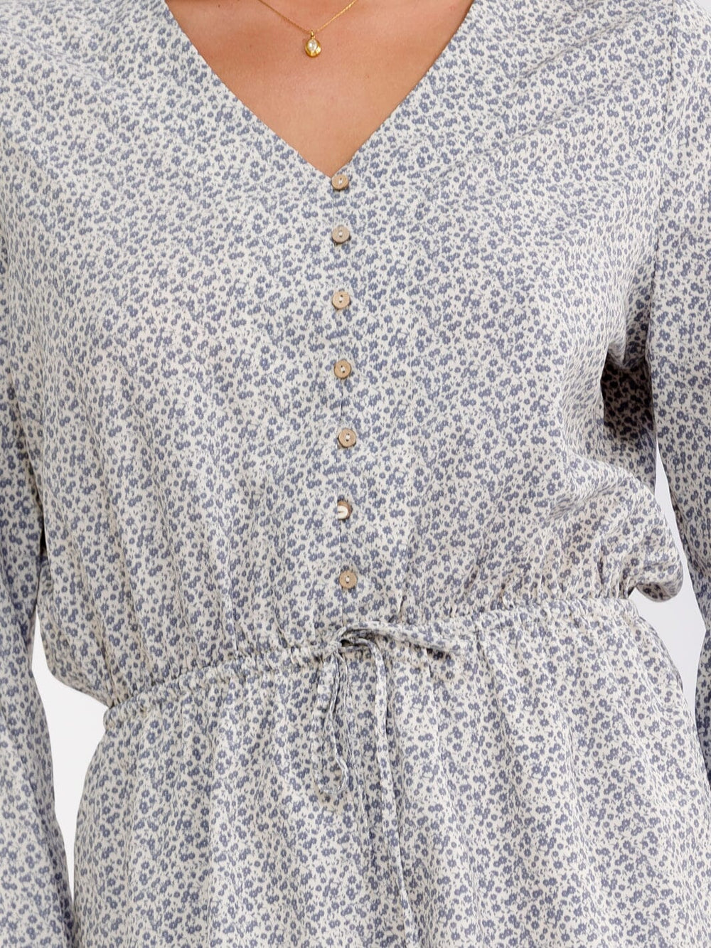 WOMEN'S LONG SLEEVE V-NECK ELASTIC WAIST FLORAL ROMPER