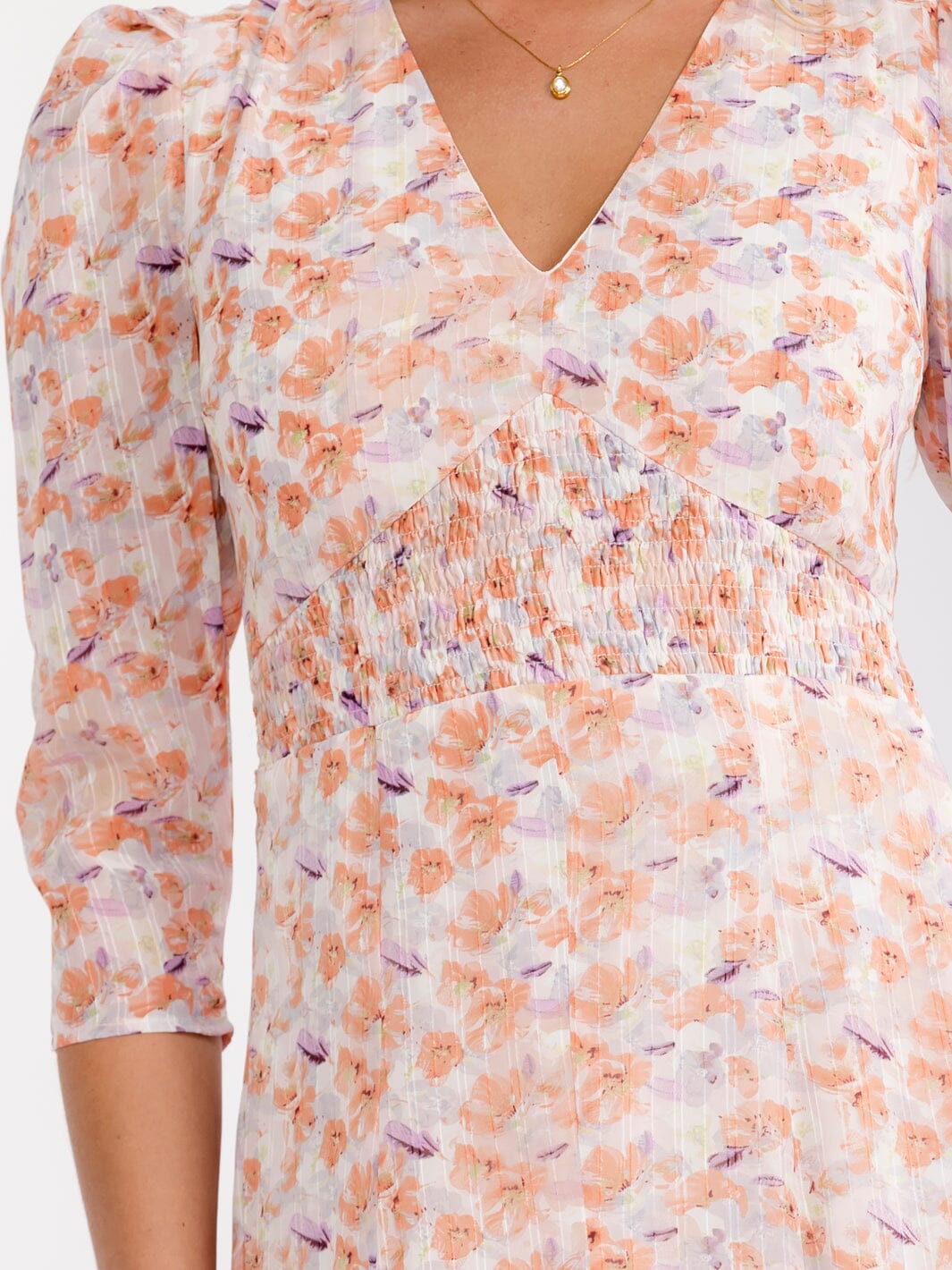 WOMEN'S 3/4 SLEEVELES V-NECK FLORAL MIDI DRESS