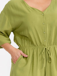 PLUS SIZE 3/4 SLEEVE BUTTON UP SELF TIE ELASTIC WAIST POCKETS ROMPER