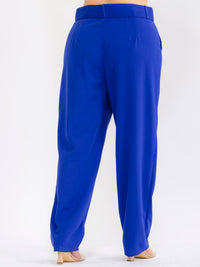 PLUS SIZE BUTTON CLOSURE POCKETS BELTED STRAIGHT LEG SOLID PANTS