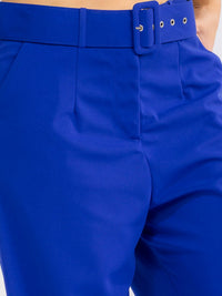 PLUS SIZE BUTTON CLOSURE POCKETS BELTED STRAIGHT LEG SOLID PANTS