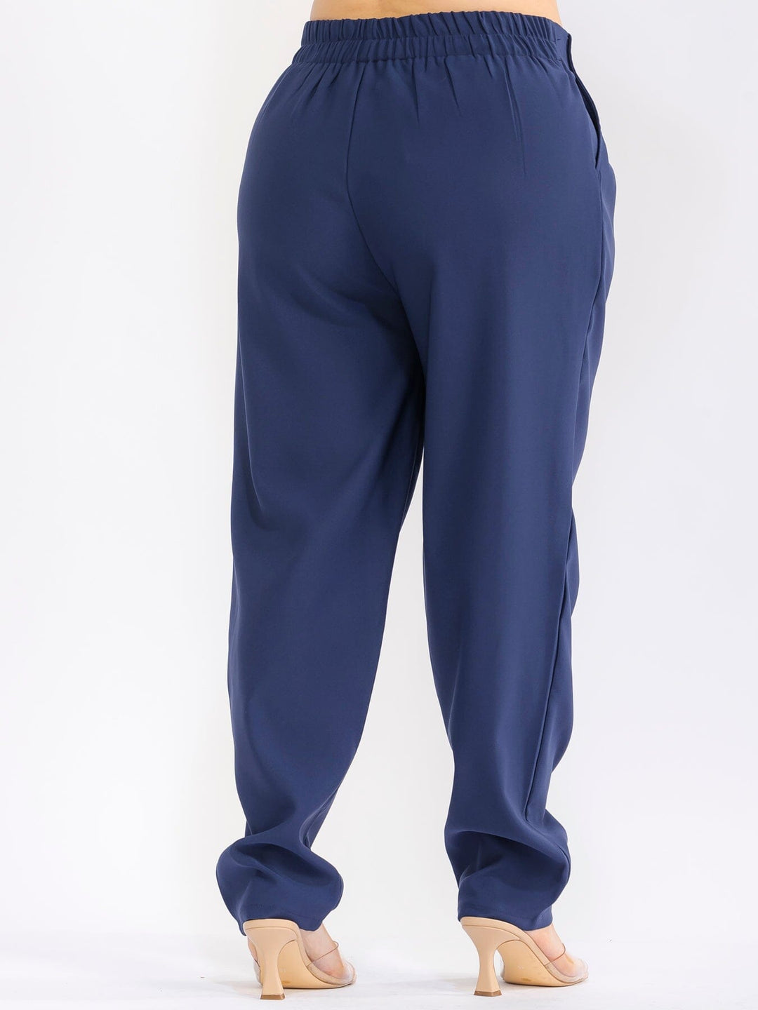 PLUS SIZE BUTTON CLOSURE ELASTIC WAISTBAND POCKETS STRAIGHT LEG SOLID PANTS
