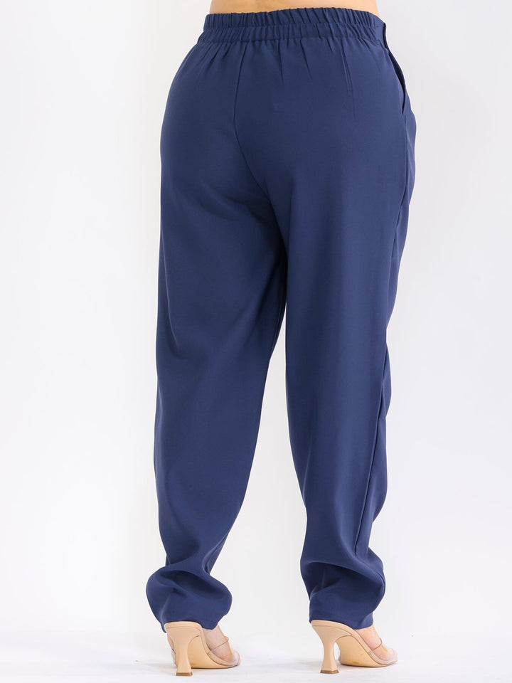 PLUS SIZE BUTTON CLOSURE ELASTIC WAISTBAND POCKETS STRAIGHT LEG SOLID PANTS
