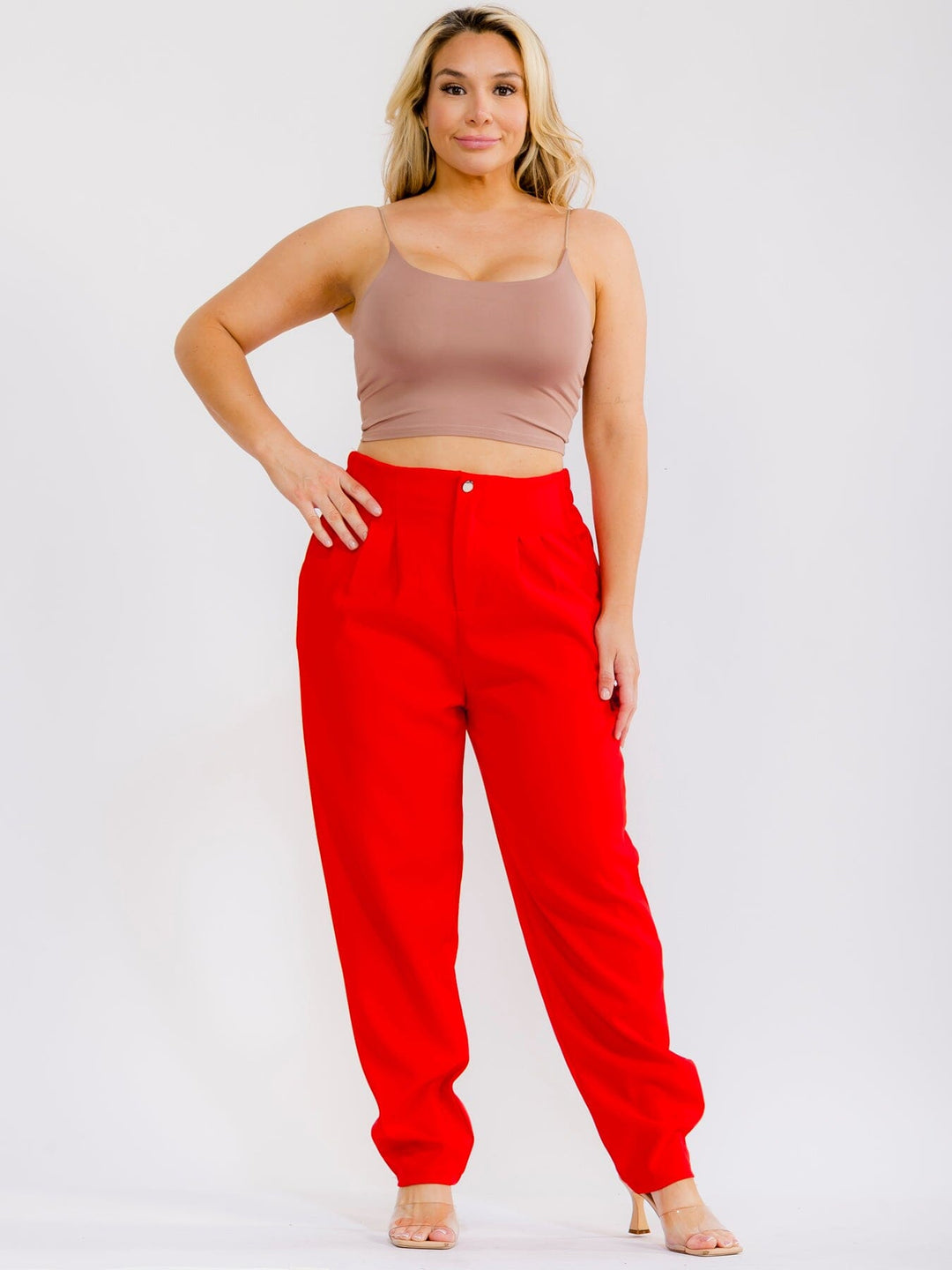 PLUS SIZE BUTTON CLOSURE ELASTIC WAISTBAND POCKETS STRAIGHT LEG SOLID PANTS