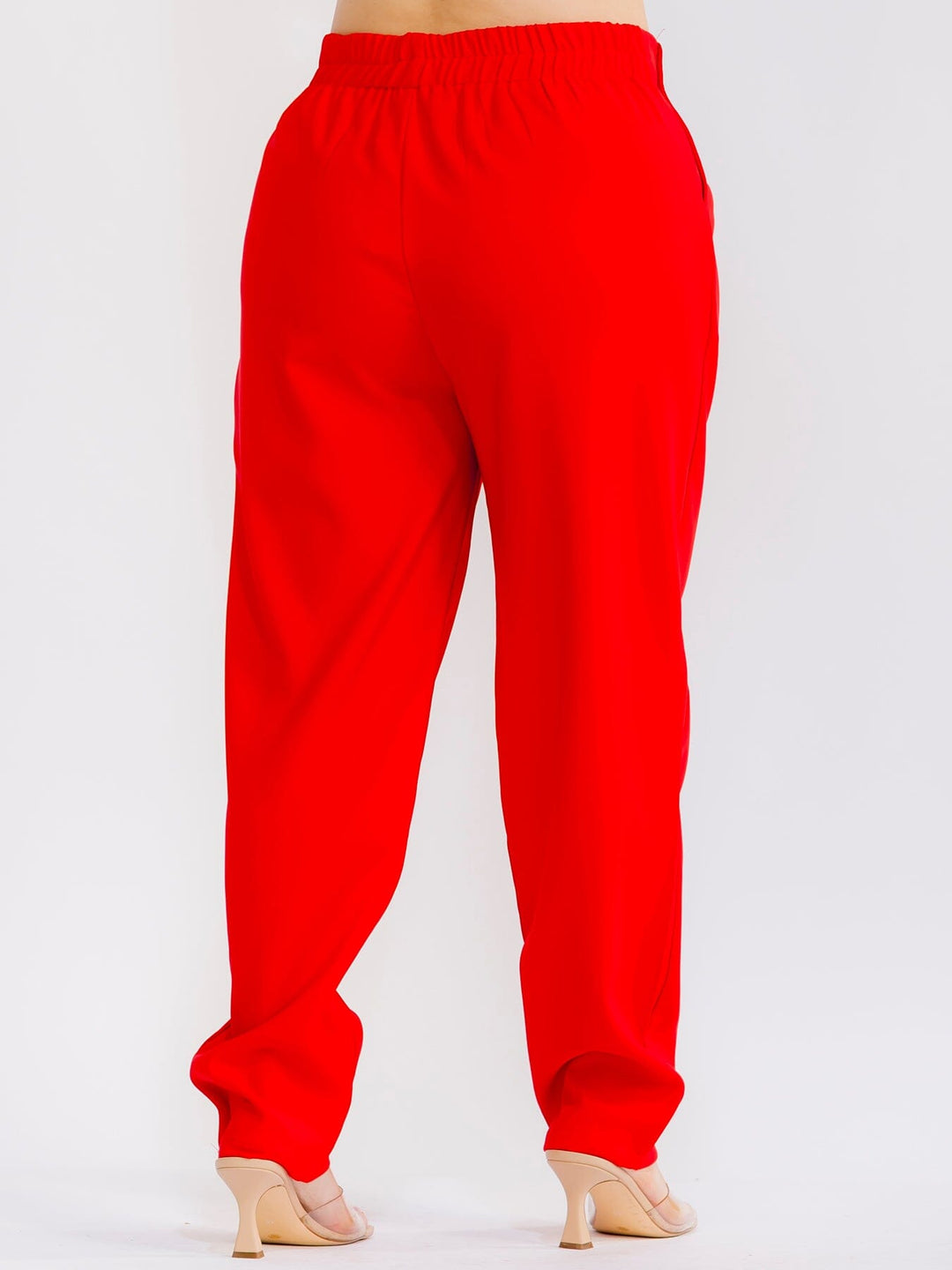 PLUS SIZE BUTTON CLOSURE ELASTIC WAISTBAND POCKETS STRAIGHT LEG SOLID PANTS