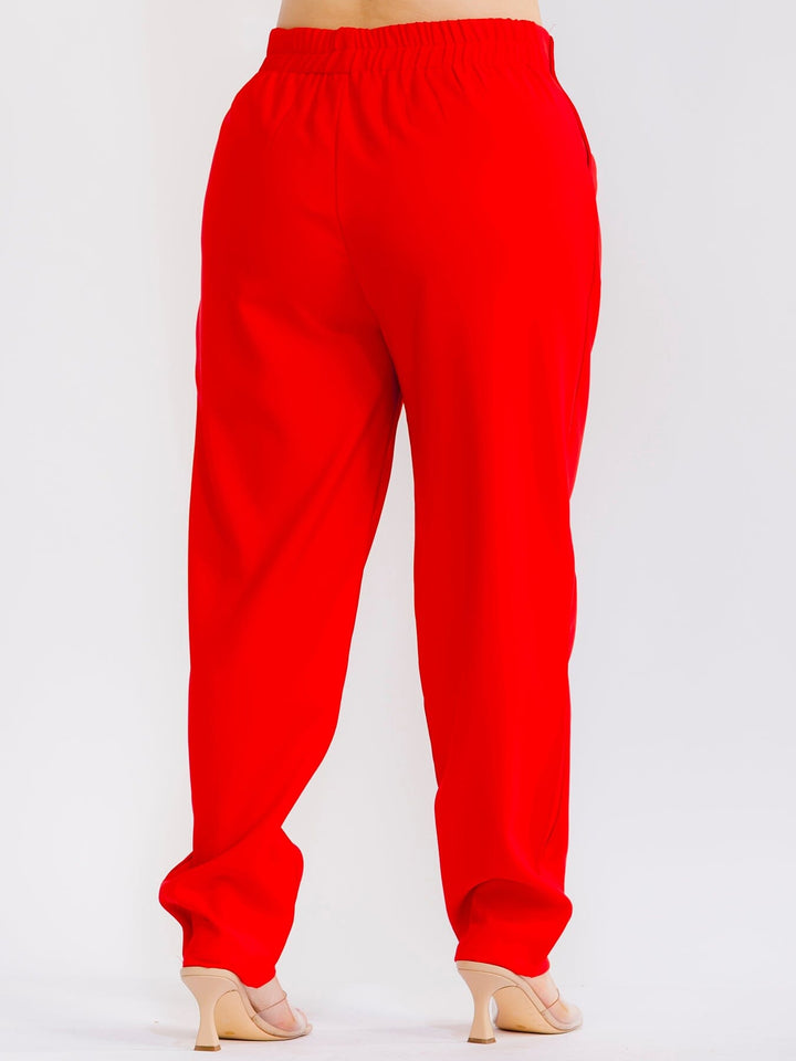 PLUS SIZE BUTTON CLOSURE ELASTIC WAISTBAND POCKETS STRAIGHT LEG SOLID PANTS
