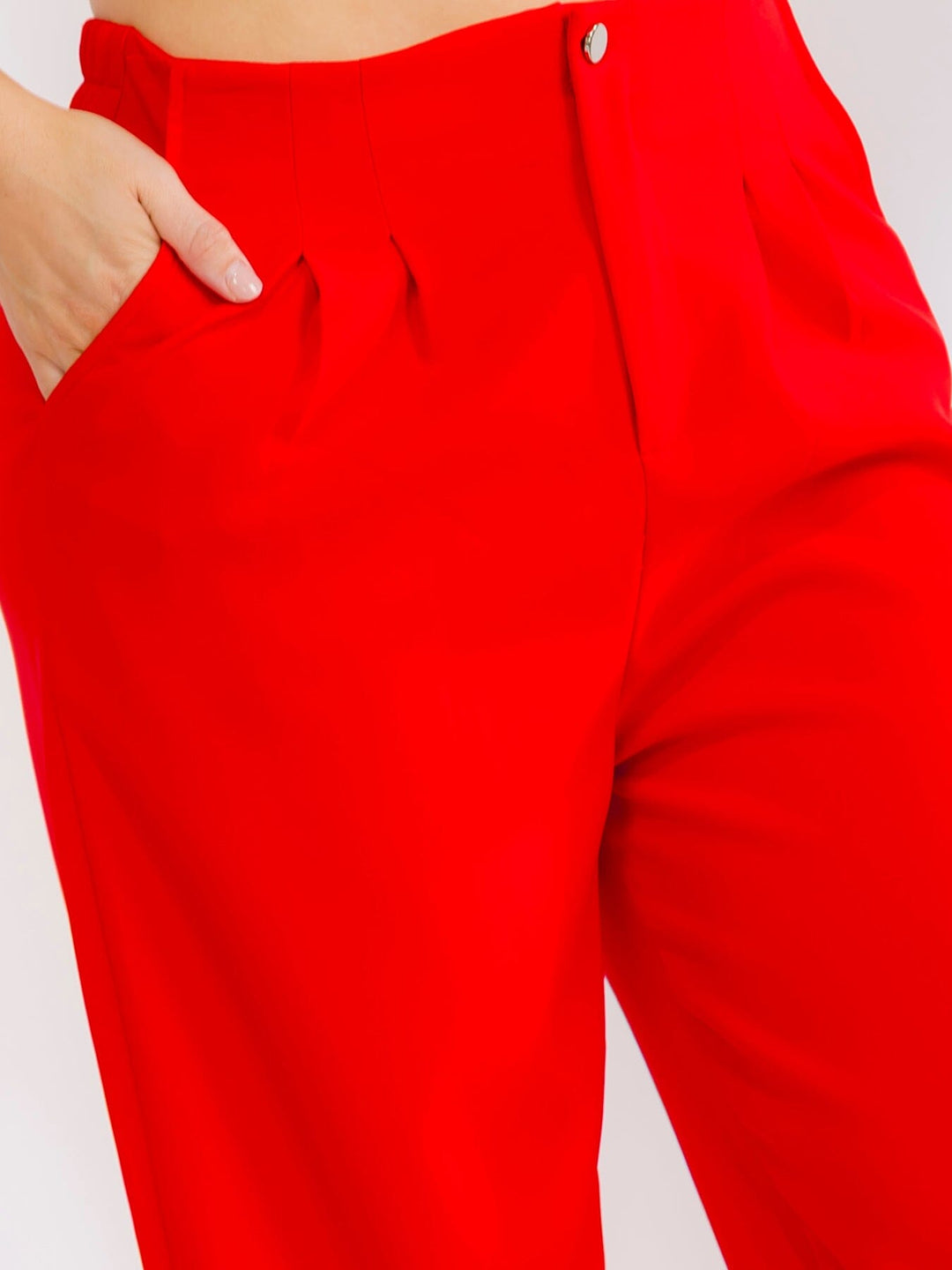 PLUS SIZE BUTTON CLOSURE ELASTIC WAISTBAND POCKETS STRAIGHT LEG SOLID PANTS