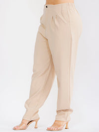 PLUS SIZE BUTTON CLOSURE ELASTIC WAISTBAND POCKETS STRAIGHT LEG SOLID PANTS