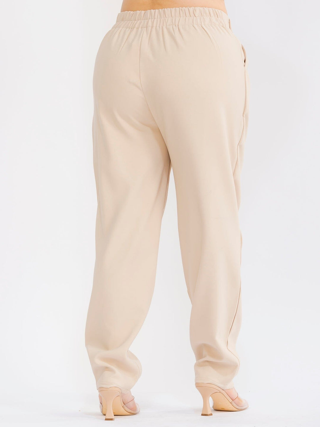 PLUS SIZE BUTTON CLOSURE ELASTIC WAISTBAND POCKETS STRAIGHT LEG SOLID PANTS