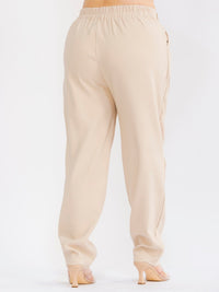 PLUS SIZE BUTTON CLOSURE ELASTIC WAISTBAND POCKETS STRAIGHT LEG SOLID PANTS