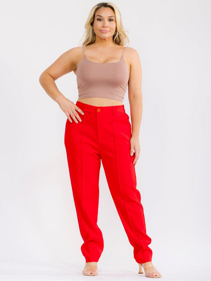 PLUS SIZE BUTTON CLOSURE POCKETS STRAIGHT LEG SOLID PANTS