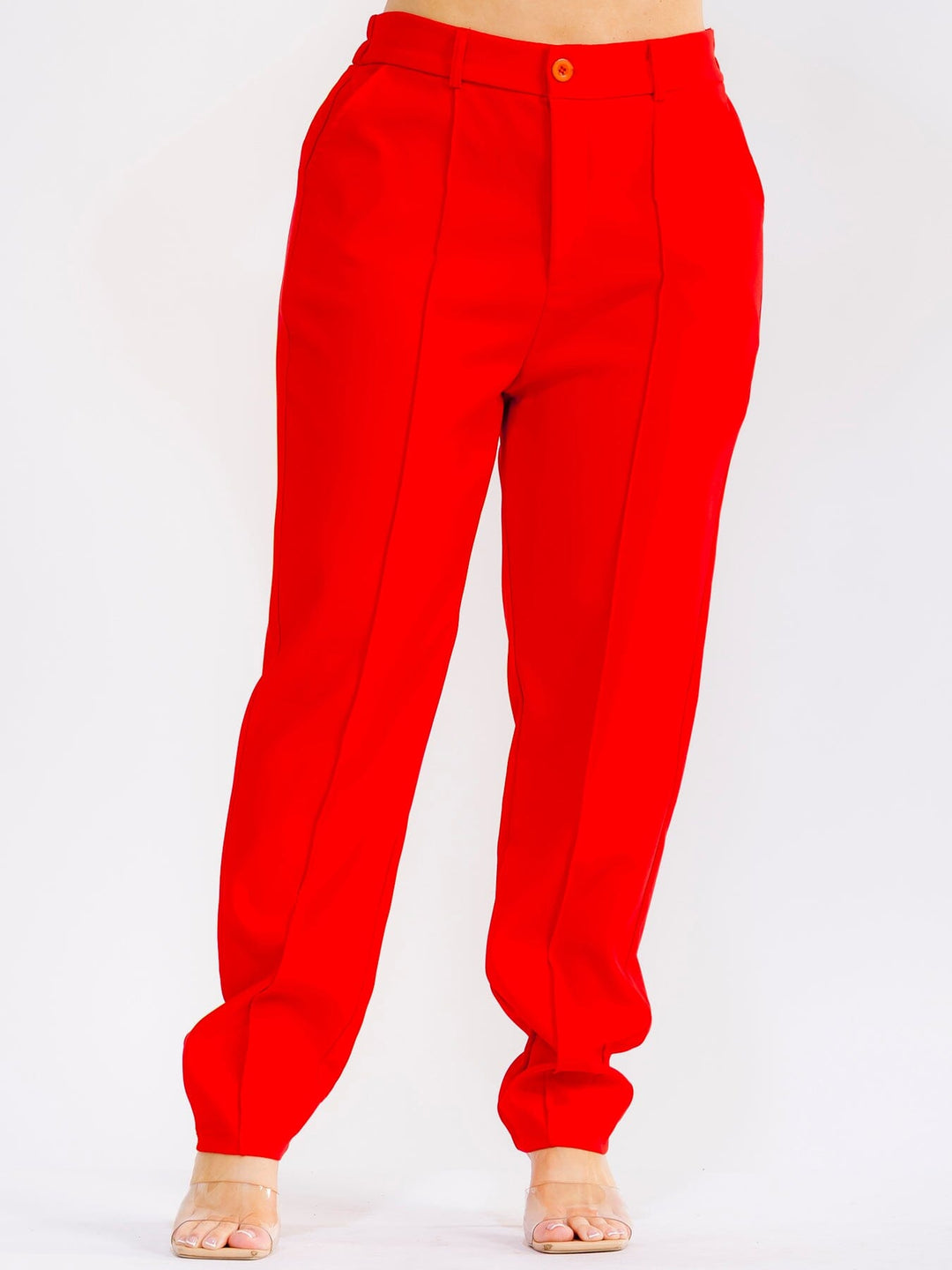 PLUS SIZE BUTTON CLOSURE POCKETS STRAIGHT LEG SOLID PANTS
