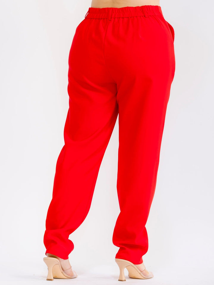 PLUS SIZE BUTTON CLOSURE POCKETS STRAIGHT LEG SOLID PANTS