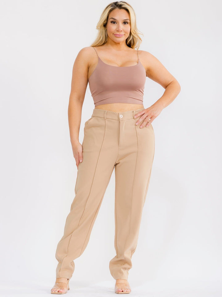 PLUS SIZE BUTTON CLOSURE POCKETS STRAIGHT LEG SOLID PANTS