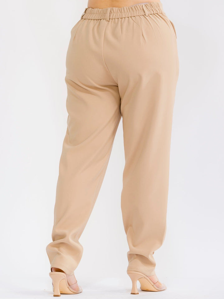 PLUS SIZE BUTTON CLOSURE POCKETS STRAIGHT LEG SOLID PANTS
