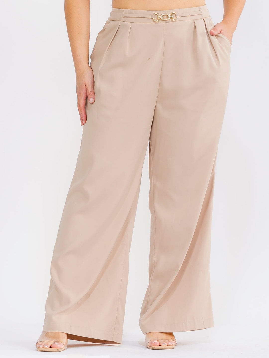 PLUS SIZE ZIPPER CLOSURE POCKETS WIDE LEG SOLID PANTS