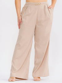 PLUS SIZE ZIPPER CLOSURE POCKETS WIDE LEG SOLID PANTS