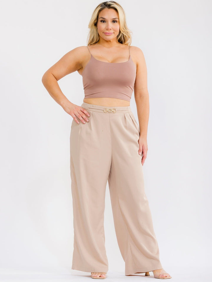 PLUS SIZE ZIPPER CLOSURE POCKETS WIDE LEG SOLID PANTS