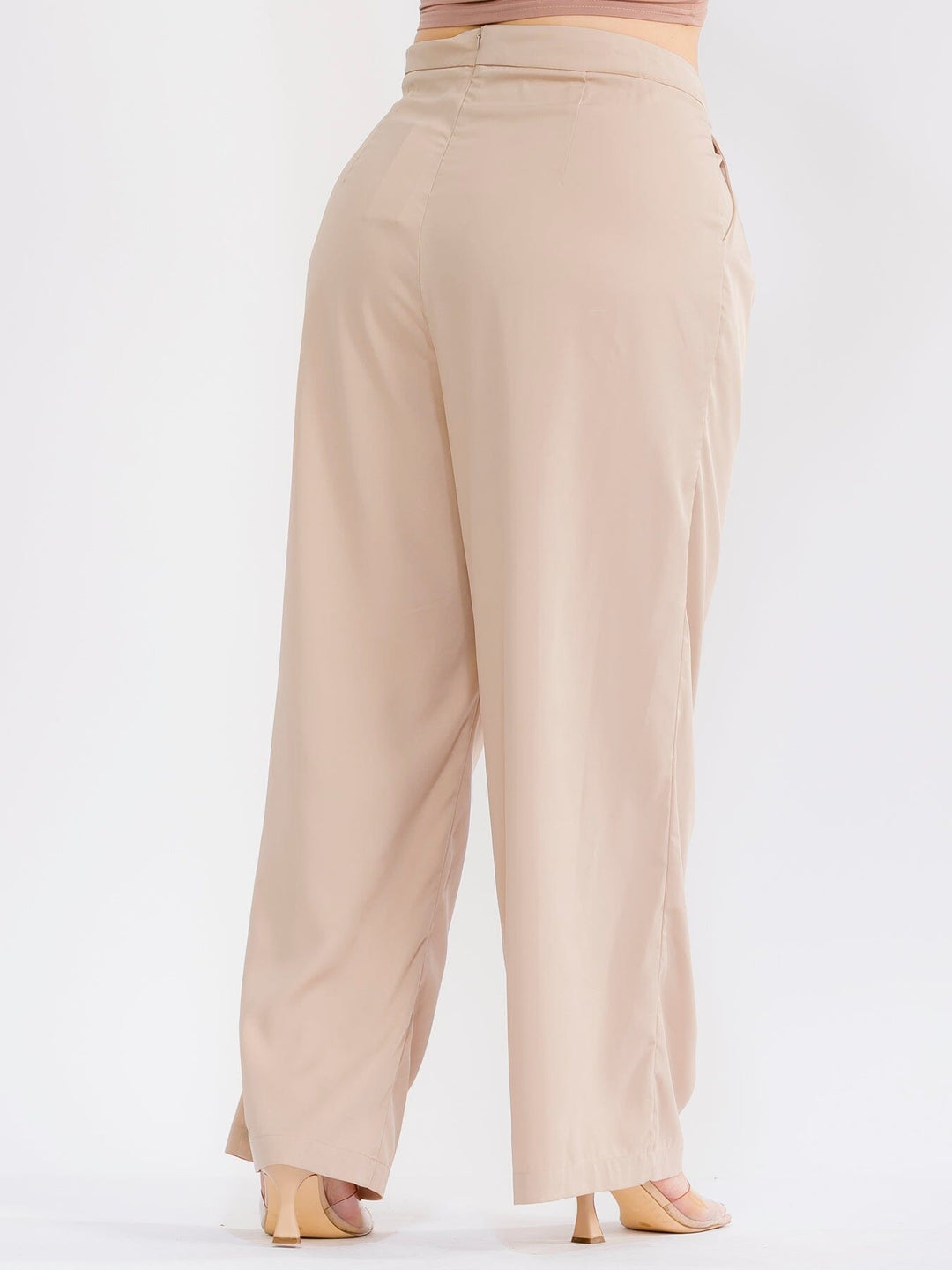 PLUS SIZE ZIPPER CLOSURE POCKETS WIDE LEG SOLID PANTS
