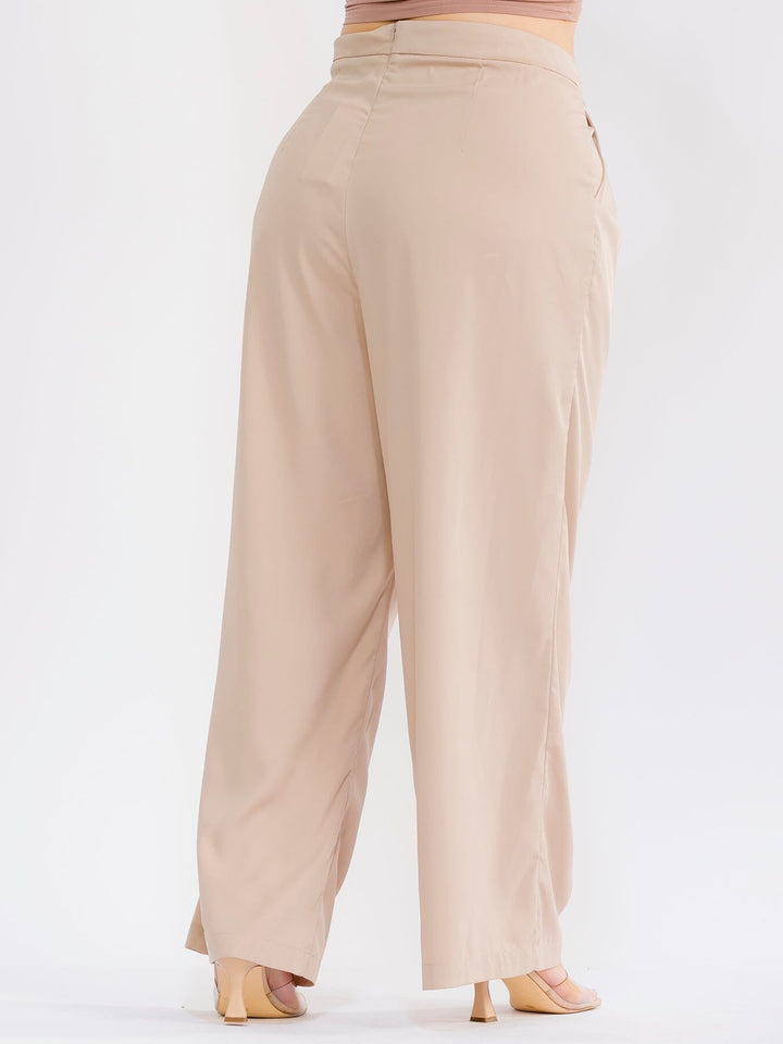 PLUS SIZE ZIPPER CLOSURE POCKETS WIDE LEG SOLID PANTS