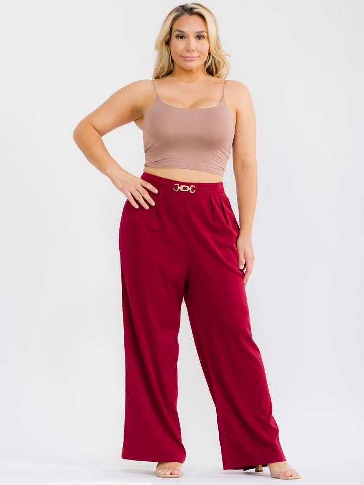 PLUS SIZE ZIPPER CLOSURE POCKETS WIDE LEG SOLID PANTS