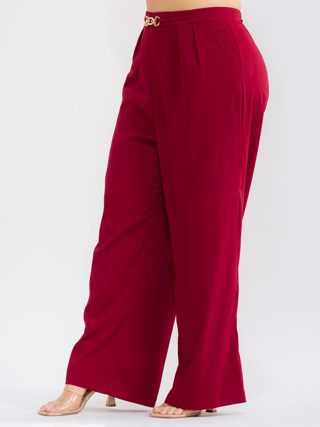 PLUS SIZE ZIPPER CLOSURE POCKETS WIDE LEG SOLID PANTS